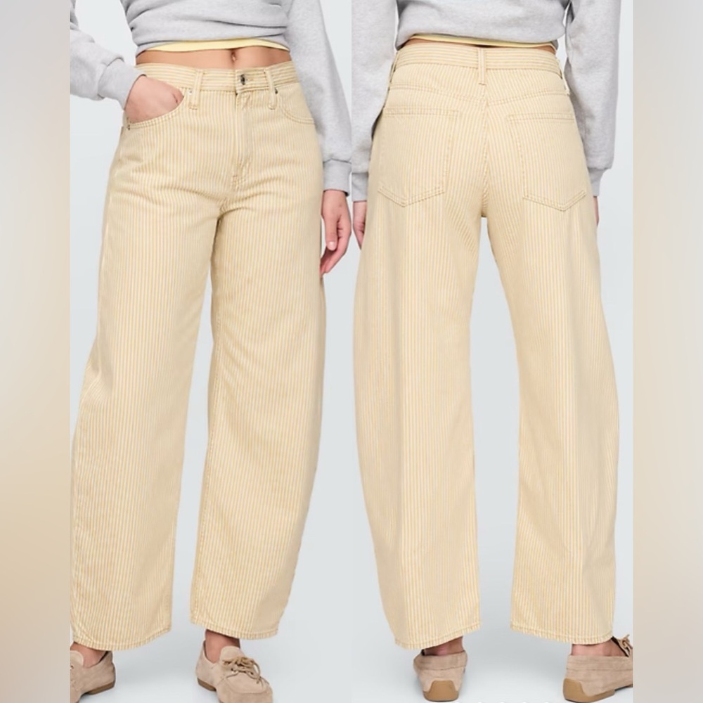 GAP High Rise Khaki Stripe Barrel Jeans